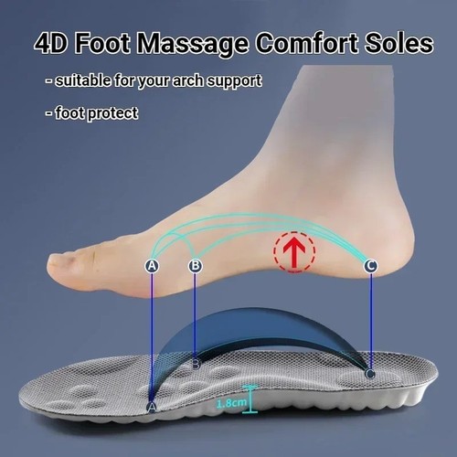 4D Massage Sport Insoles Soft Latex Orthopedic Arch Support Shoe Inserts For Men - Picture 6 of 14