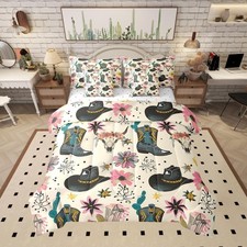 Manfei 7 Pieces Western Cowboy Comforter Set Queen Size, Cowboy Boots Hat