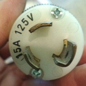 15A 125V Type B 3-Prong Twist-Lock Locking Electrical Plug, Plastic White/Black