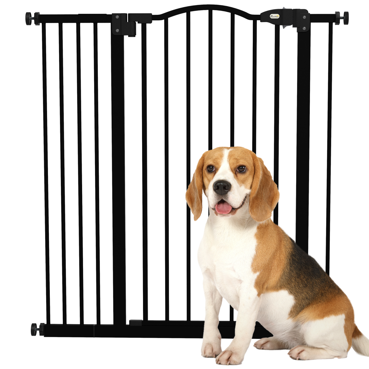 PawHut 74-94cm Adjustable Metal Pet Gate Safety Barrier Auto-Close Door Black