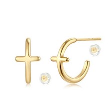 Women Hoop Earrings Gold 14K Gold Filled Small Simple Handmade Cross