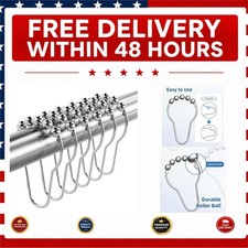 Shower Curtain Hooks Rings 12 Pack Chrome Metal Rust Resistant Bathroom