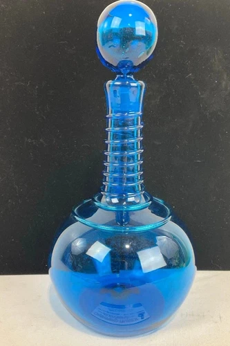 VINTAGE BLENKO GLASS DECANTER JOEL MYERS TURQUOISE 13" MCM RARE