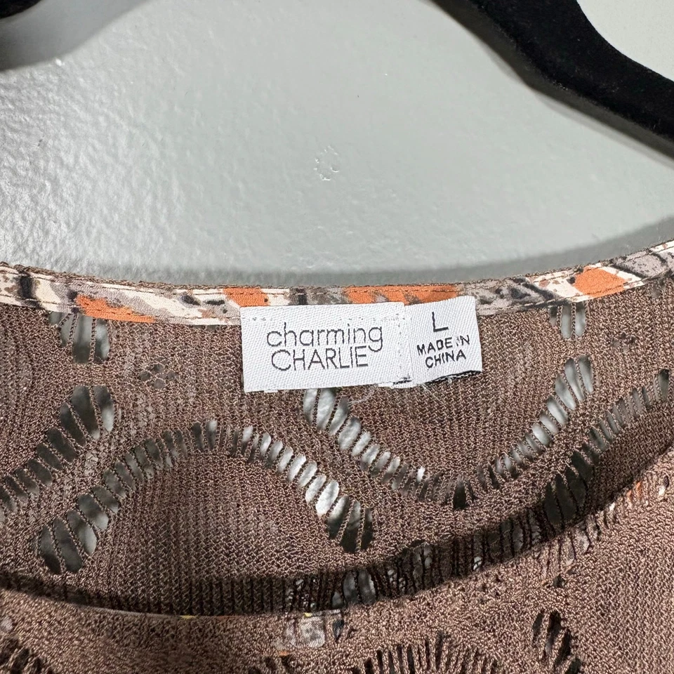 Charming Charlie женщин коричневый Y2K богемное кружево панели Топ - размер большой - земля тон - Изображение 4 из 4