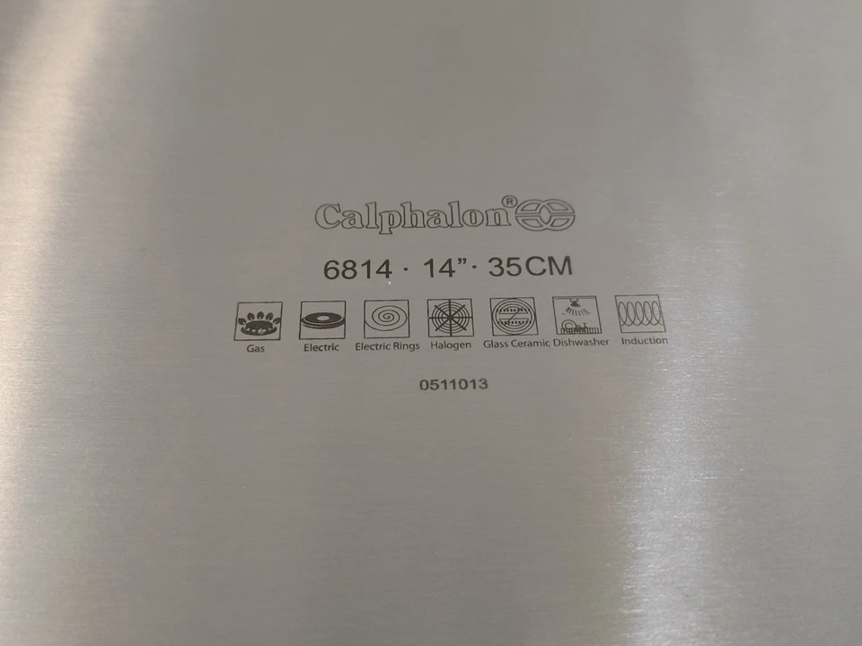 ASADOR CALPHALON ACERO INOXIDABLE PULIDO PESADO ASAS REMACHADAS 14" X 12" Foto 4 de 4