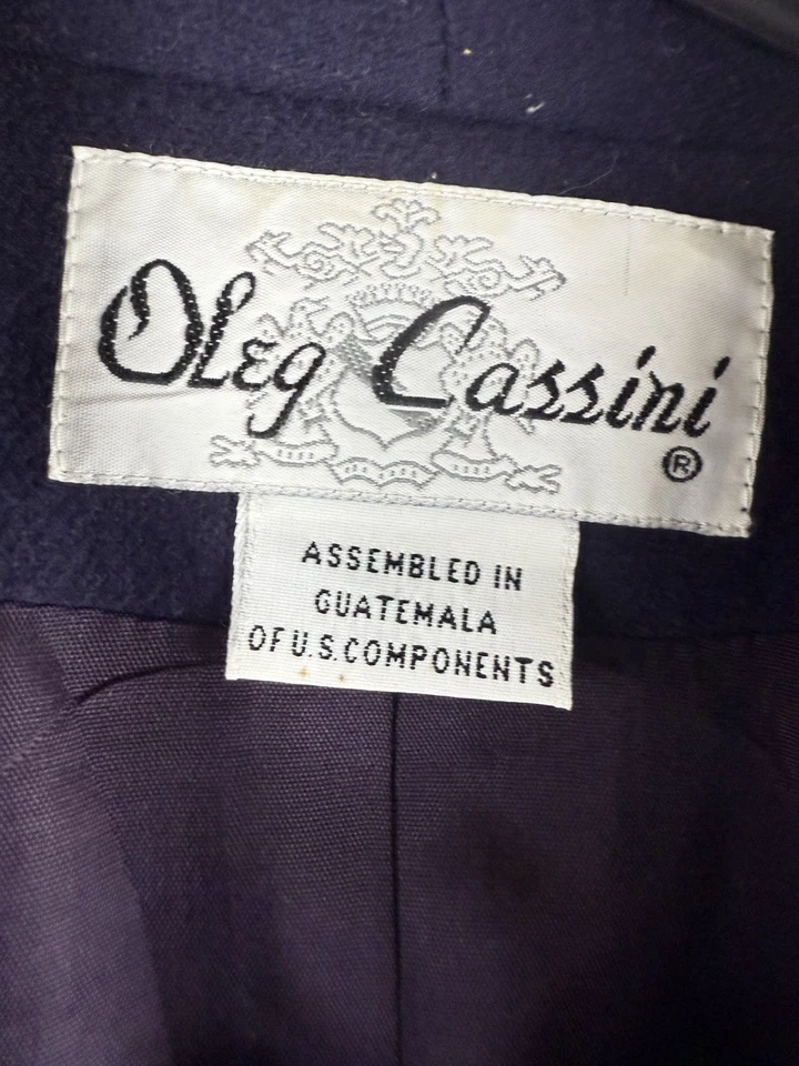 Blazer De Colección Oleg Cassini Azul Marino Lana Doble Pecho Bolsillos Almohadillas para el Hombro Talla 10C Foto 3 de 4