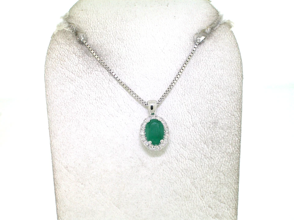 Smaragd Anhänger 585 Weißgold 14Kt Gold natürlicher Smaragd 16 Brillanten - Bild 2 von 4