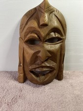vintage, hand-carved wooden African tribal mask, likely originating from Kenya