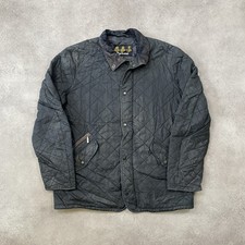 Barbour Jacket Men's Medium Vintage Quilted Hunting Designer Coat, Black