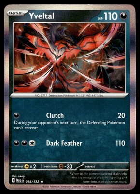 Yveltal 088/132 Rare Mega Evolution Pokemon Holo Near Mint