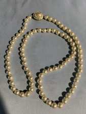 Vintage Necklace Faux Pearl Single Strand Signed Japan Rhinestone Clasp 26 Long