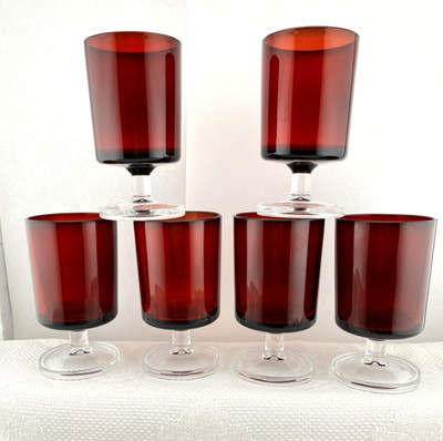 Ruby Red French Luminarc Arcoroc 4 Inch  Small Wine Glass Set of 6