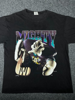 #ad Vintage 90s Mighty Ducks Nutmeg Mills NHL Grapic T Shirt Black Fade XL $145.00