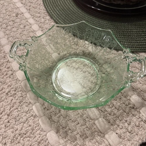 Vintage Green  Depression Glass Cambridge Cleo Decagon Dish w/ Handles
