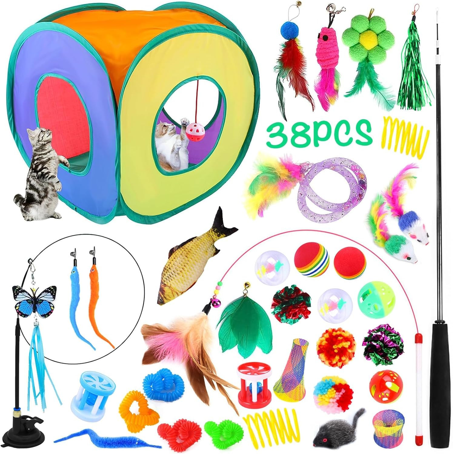 Set 30 Giochi Gatto con Tunnel Pieghevole e Topolini Interattivi