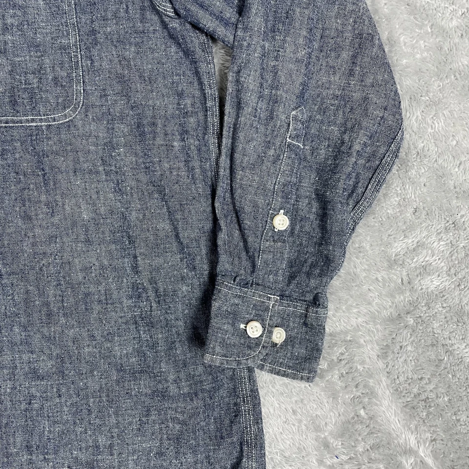 Camisa Orvis Para Hombres Mediana Azul Cambray Cáñamo Algodón Orgánico Abotonada Ropa de Trabajo Foto 4 de 4