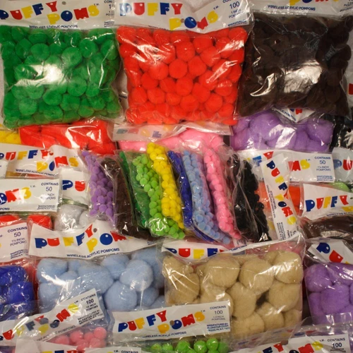 1/4" Pom Poms Puffy 100 Piece Pack Made In USA  #41210550000 (Choose Color)