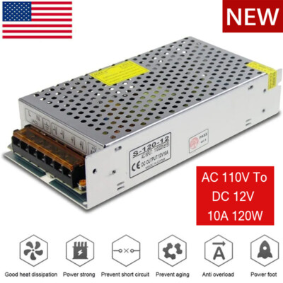 AC 110V To DC 12V 10A 120W Switch Power Supply Transformer Adapter For LED Strip
