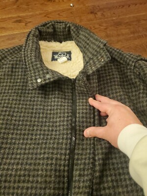 NICE VINTAGE WOOLRICH HOUNDSTOOTH SHERPA LINED JACKET MEN'S SIZE