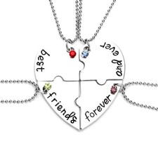 Heart Pendant Necklace Best Friends Forever and Ever Pendants Girls Sister Set 4