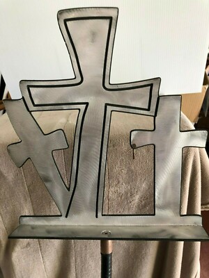Music Stand custom made - 3 crosses adjustable - brushed metal w/ black trim 