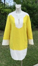 MICHAEL KORS YELLOW WHITE LONG SLEEVE POCKET SHEATH DRESS Sz 12 MADE IN ITALY