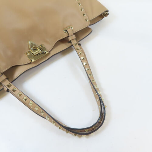 Valentino GHW Rockstud Large Shoulder Handbag 2 Way Calfskin Leather Beige - Picture 5 of 24