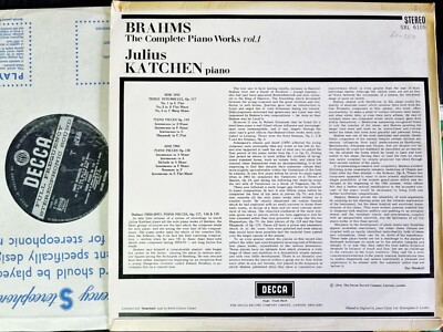 Rare Lp KATCHEN DECCA SXL 6105 1G/1G ED1 BRAHMS COMPL PIANO WORKS