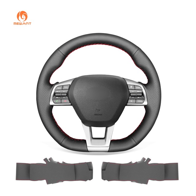 DIY Black Artificial Leather Steering Wheel Cover for Hyundai Sonata 9