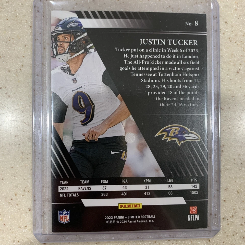 JUSTIN TUCKER Ravens 2023 Panini Limited SSP 25/25 Bookend Baltimore Ravens - Image 2 of 3