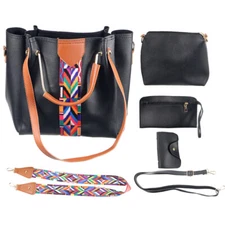 Black Women's Handbag 4-Set - Great for Daily Commutes/Travel, Trendy & Spacious