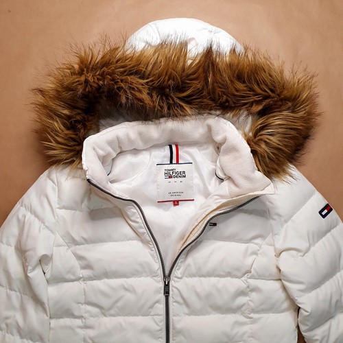 Tommy Hilfiger Damen Daunenjacke Anorak Gr. S Weiß Steppjacke Gefüttert Webpelz - Bild 3 von 17