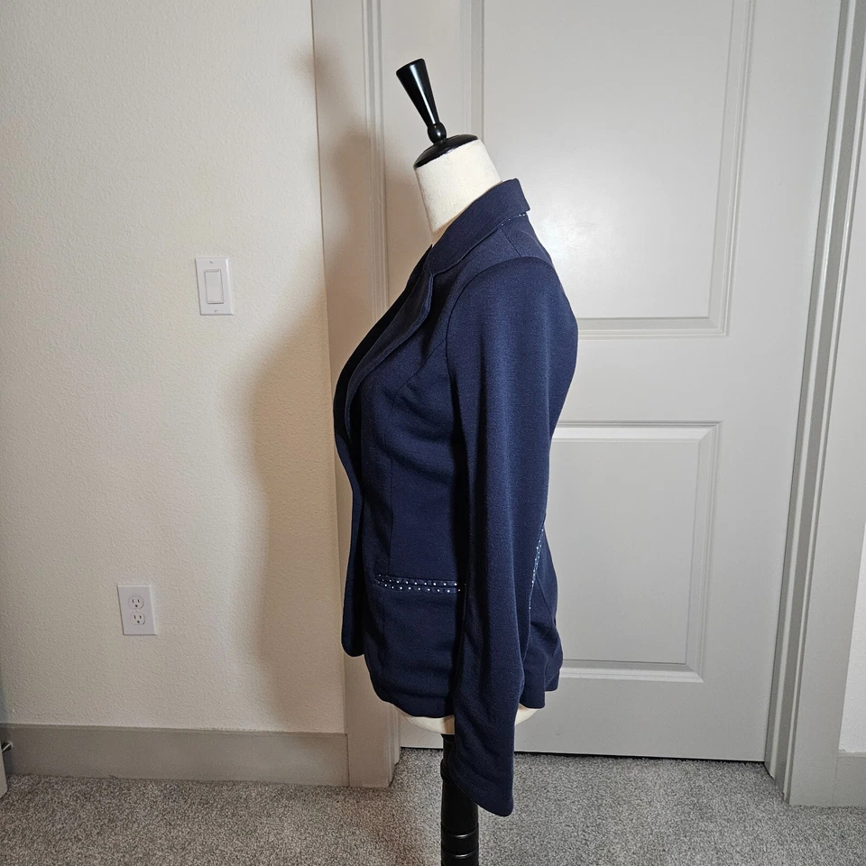41 Hawthorn Blazer Suit Women Small Polka Dot Elbow Trim Patch Stretch Navy Blue - Image 3 of 4