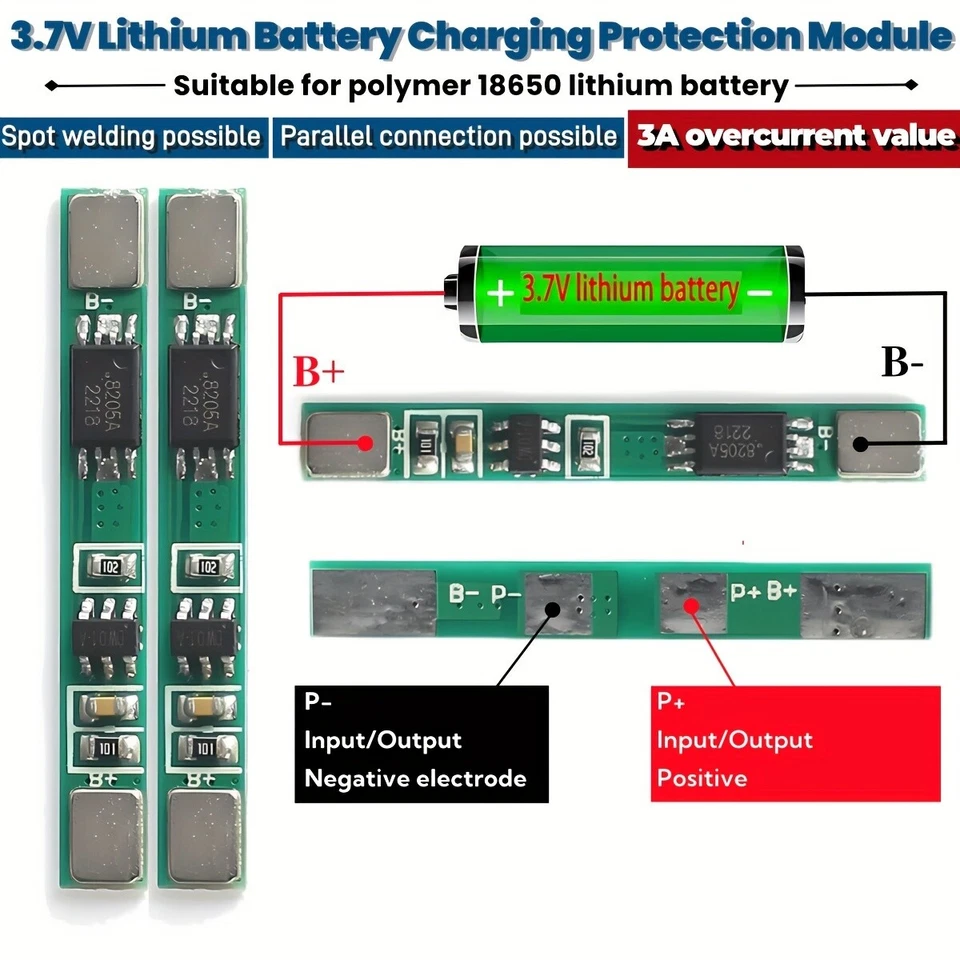 10x 1S 3.7V 3A Li-ion Lithium LiPo BMS Protection PCB Board 18650 Charger Module - Image 3 of 4