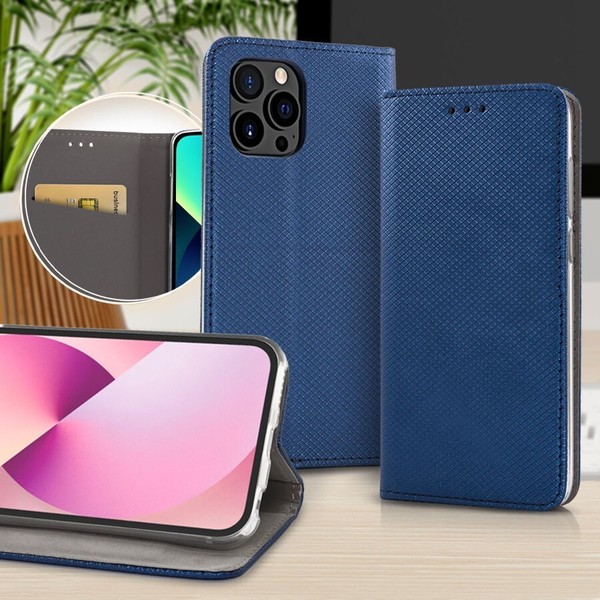 Book Cover Smart Magnet FüR Apple Iphone 13 & 14 Pro Max Blau HüLle Tasche Etui-image