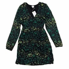 NWT Black/Green Floral Print Long Sleeve Mini Dress M