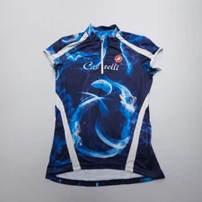 Castelli 1/4 Zip Cycling Jersey Womens Large Blue Smoke Pattern Road Biking Race