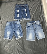 Women's SHEIN 3 Ripped Raw Hem Distressed High Rise Button Jean Shorts Size S