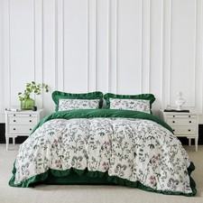Botanical Ruffle Duvet Cover King 100 Cotton 3 Pcs Set 1 Garden White Plant ...