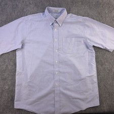 LL Bean Dress Shirt 16.5 Short Sleeve Blue Solid Button Down Pocket Cotton
