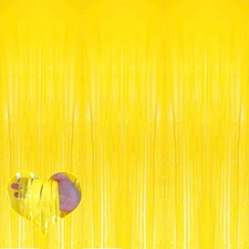 4 Pack Yellow Fringe Curtain Backdrop 3.2Ft x 6.6Ft Metallic Tinsel Foil Frin...