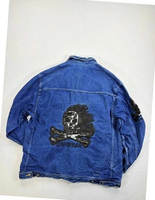 Wu Wear Y2K Vintage Jeansjacke bestickt Skull blau - Größe M - 37