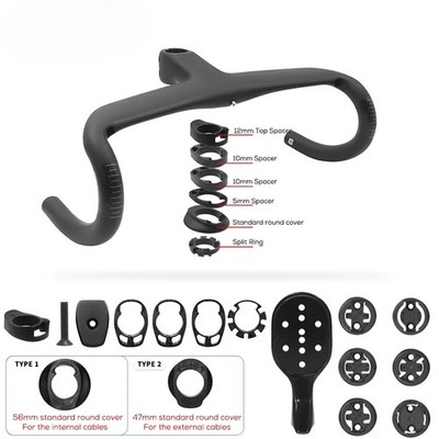 Full Internal Cable Road Bicycle Drop Bar Carbon Fiber Integrated Handlebar