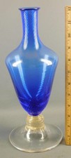 VINTAGE ITALIAN MURANO ART GLASS VASE COBALT BLUE GOLD DUST CLEAR BASE 12''High