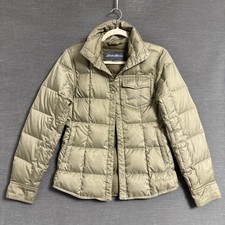 Eddie Bauer Puffer Jacket Xs Tan Quilted 650 Down Snap Front Outdoor Shacket