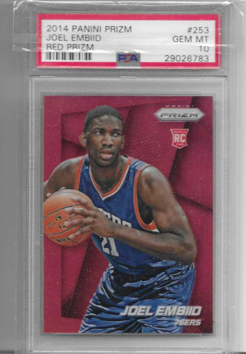 2014-15 Prizm Joel Embiid RC #253 Red Prizm 9/49 PSA 10 Rookie