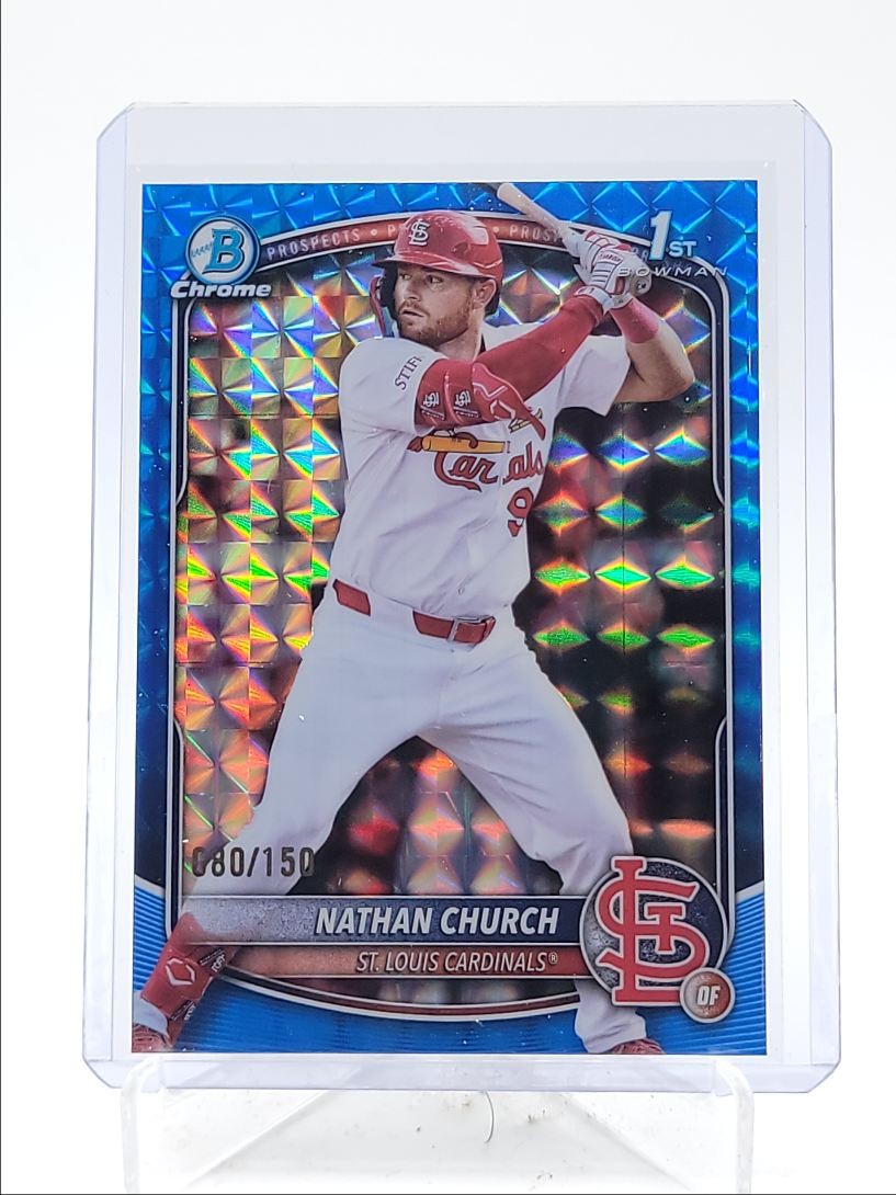 NATHAN CHURCH 2025 BOWMAN CHROME 1ST BLUE GEOMETRIC REFRACTOR /150 Q0398