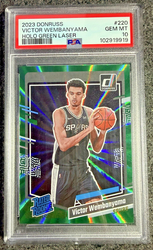VICTOR WEMBANYAMA 2023 Donruss 220 Holo Green Laser RC PSA 10 Spurs 🏀👽