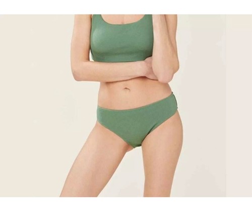 Andie Swim The Bikini Bottom Women's Size M Sea Green Ripple Popcorn Fabric NWT
