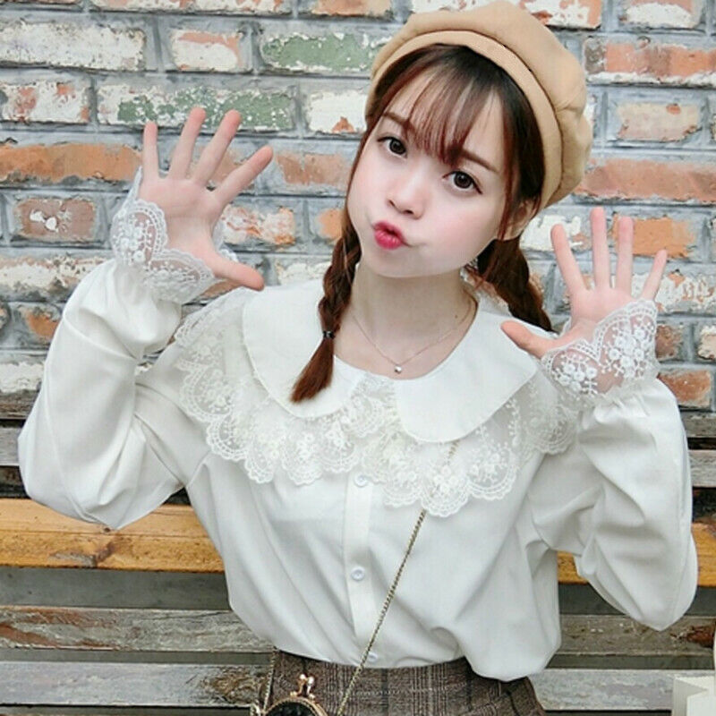 Lady Girl Sweet Lolita Shirt Top Lace Chiffon Peter Pan Lady Girl Sweet Lolita Shirt Top Lace Chiffon Peter Pan